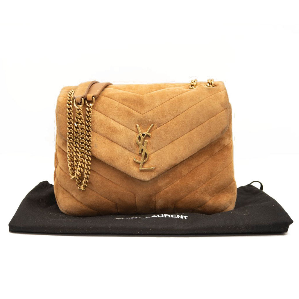 Saint Laurent Small Beige Suede Loulou Shoulder Bag YSL Monogram