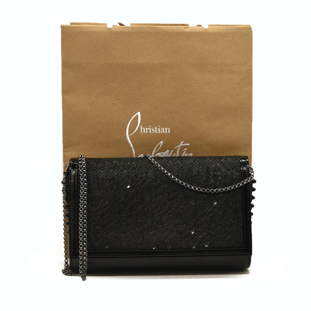 Christian Louboutin  Calfskin Pailette Spikes Paloma Clutch Black