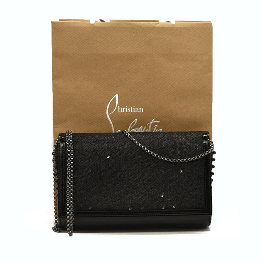 Christian Louboutin  Calfskin Pailette Spikes Paloma Clutch Black