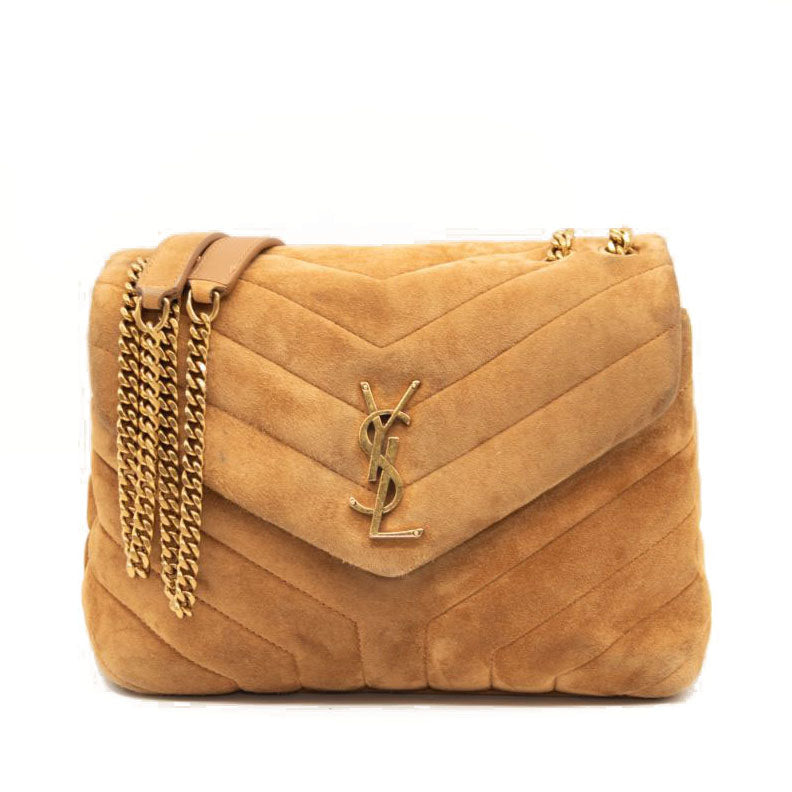 Saint Laurent Small Beige Suede Loulou Shoulder Bag YSL Monogram