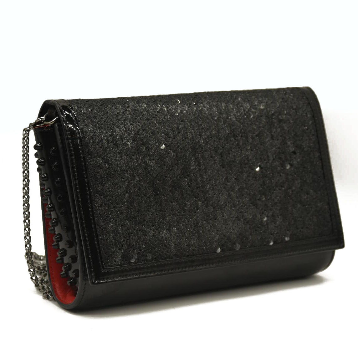 Christian Louboutin  Calfskin Pailette Spikes Paloma Clutch Black