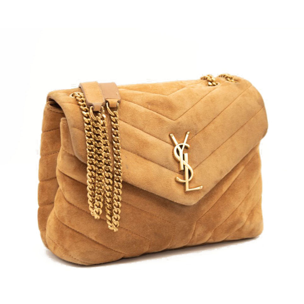 Saint Laurent Small Beige Suede Loulou Shoulder Bag YSL Monogram