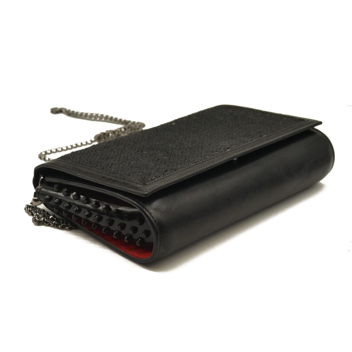 Christian Louboutin  Calfskin Pailette Spikes Paloma Clutch Black