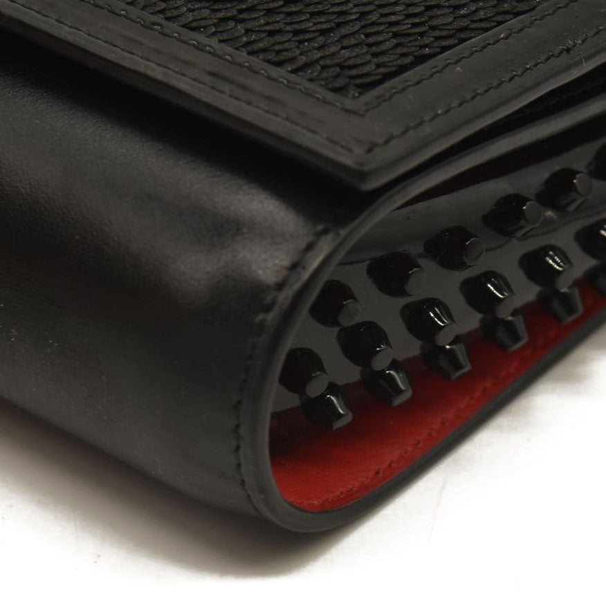 Christian Louboutin  Calfskin Pailette Spikes Paloma Clutch Black