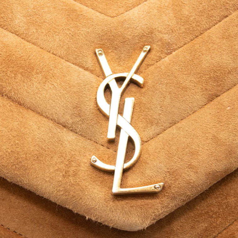 Saint Laurent Small Beige Suede Loulou Shoulder Bag YSL Monogram