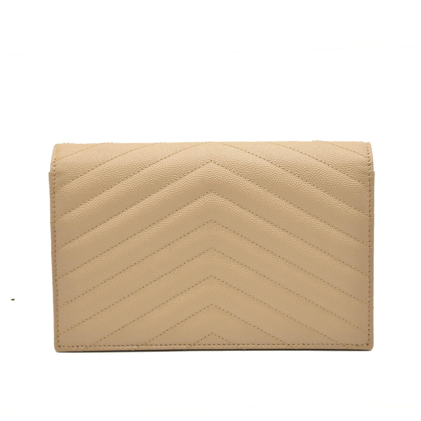 SAINT LAURENT Grain De Poudre Matelasse Chevron Monogram Chain Wallet Dark Beige