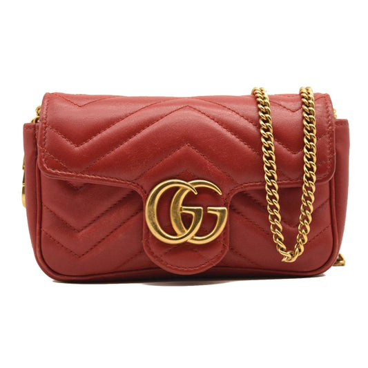 GUCCI Calfskin Matelasse Small GG Marmont Shoulder Bag Hibiscus Red