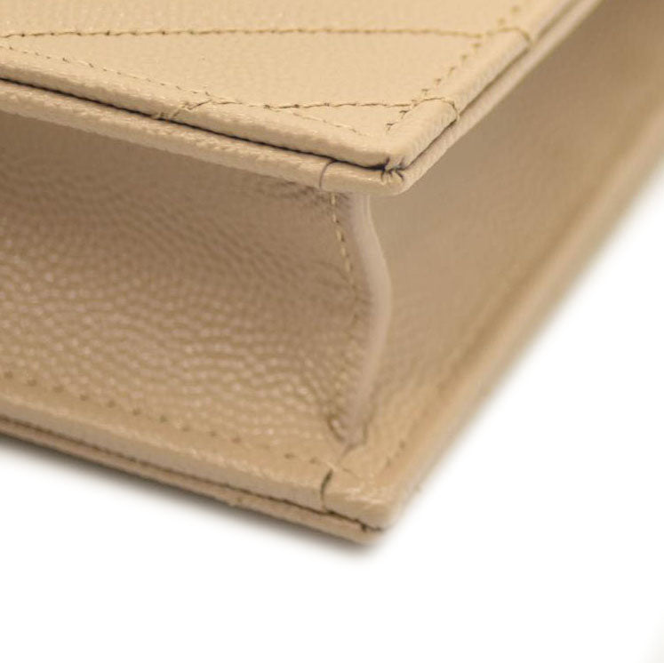 SAINT LAURENT Grain De Poudre Matelasse Chevron Monogram Chain Wallet Dark Beige