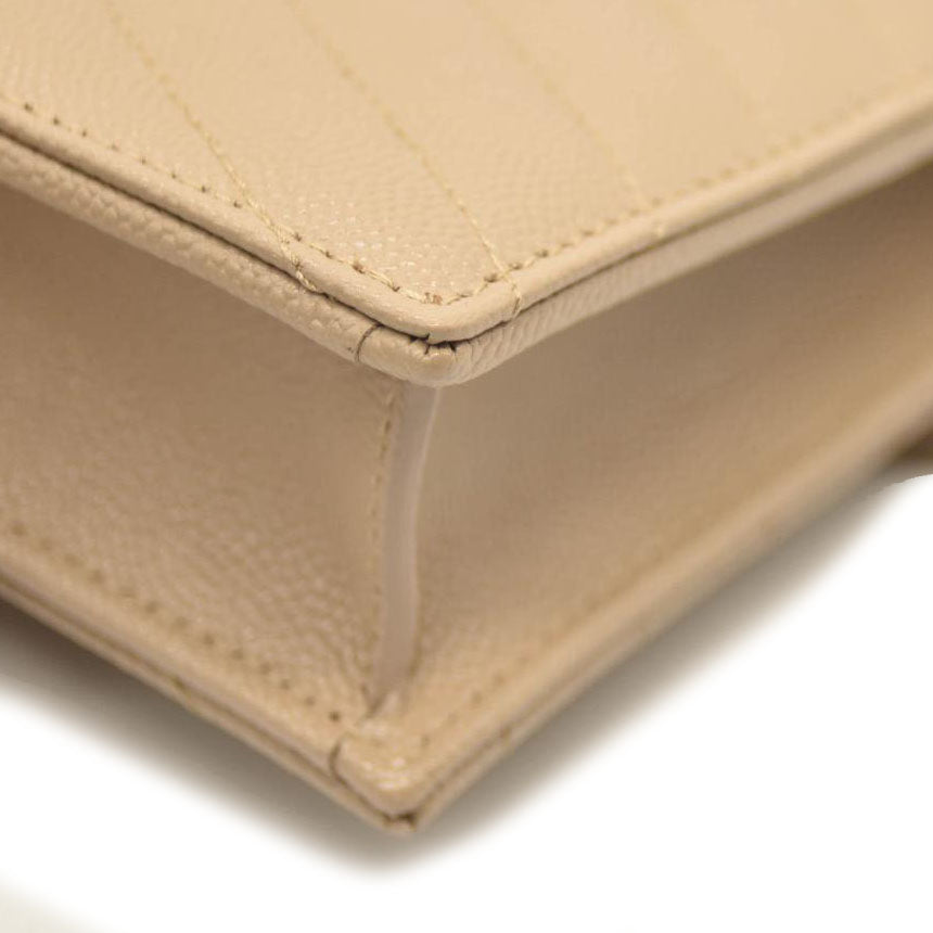 SAINT LAURENT Grain De Poudre Matelasse Chevron Monogram Chain Wallet Dark Beige