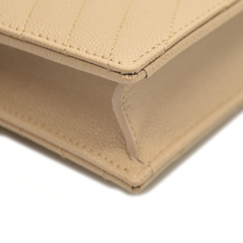 SAINT LAURENT Grain De Poudre Matelasse Chevron Monogram Chain Wallet Dark Beige