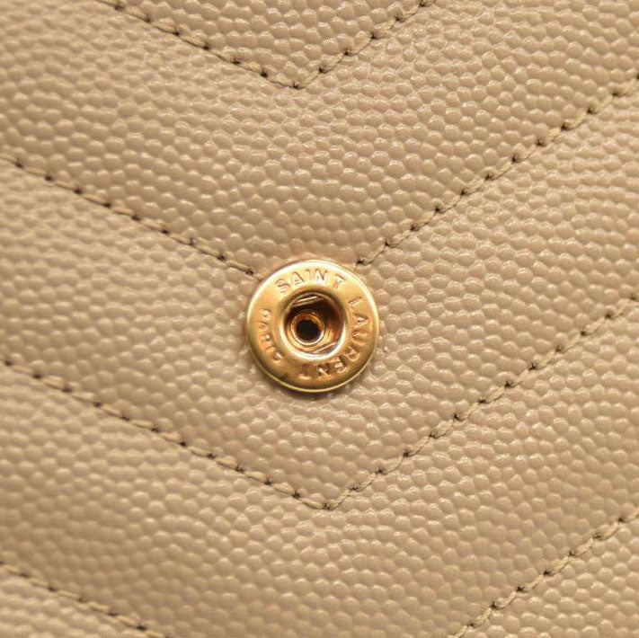 SAINT LAURENT Grain De Poudre Matelasse Chevron Monogram Chain Wallet Dark Beige