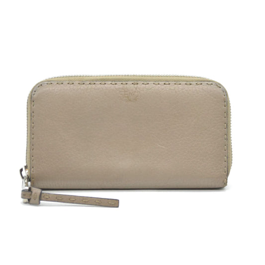 FENDI Selleria Leather Zip Around Long Wallet Beige