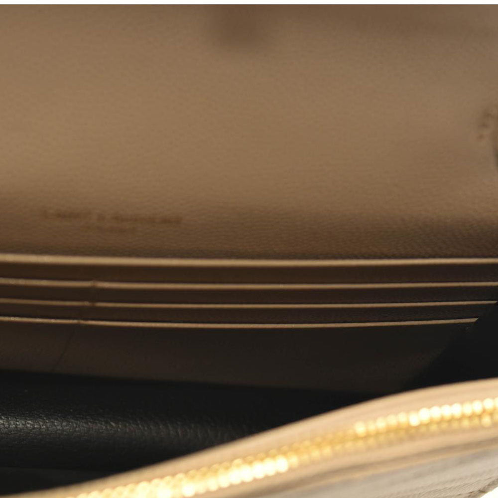 SAINT LAURENT Grain De Poudre Matelasse Chevron Monogram Chain Wallet Dark Beige