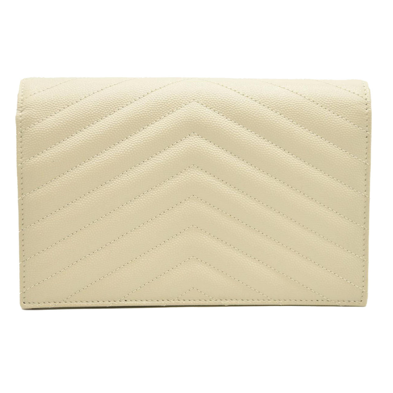 SAINT LAURENT Grain De Poudre Matelasse Chevron Cassandre Envelope Chain Wallet Crema Soft