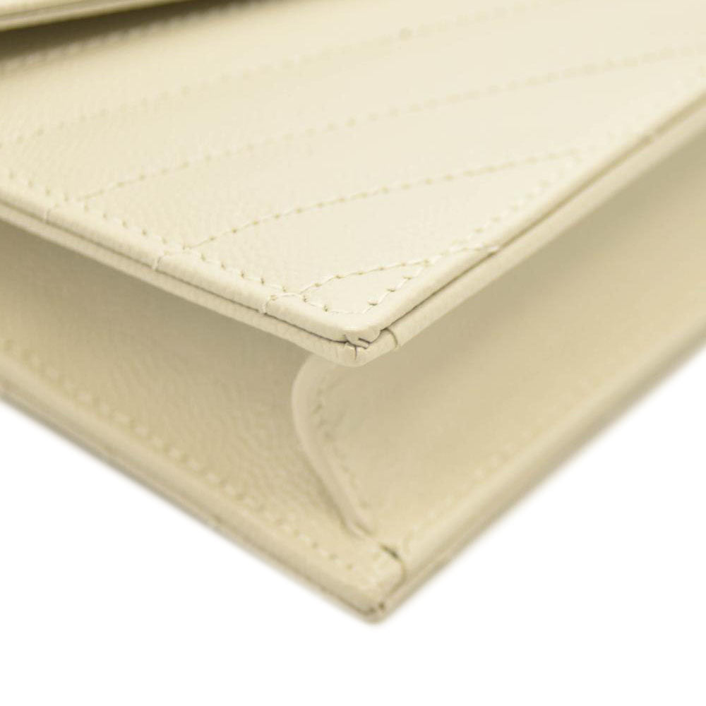 SAINT LAURENT Grain De Poudre Matelasse Chevron Cassandre Envelope Chain Wallet Crema Soft