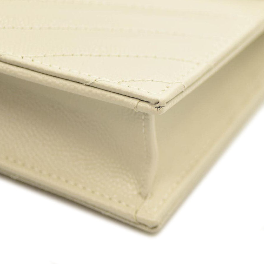 SAINT LAURENT Grain De Poudre Matelasse Chevron Cassandre Envelope Chain Wallet Crema Soft