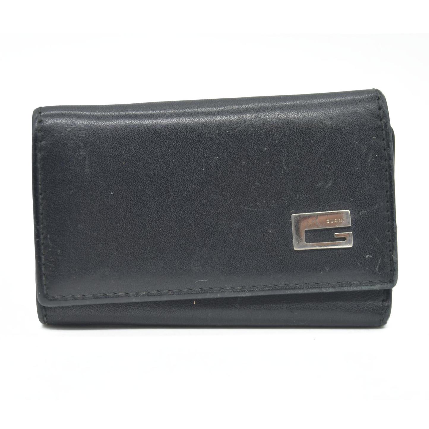 $350 GUCCI G Logo Leather 6 Ring Key Case Black