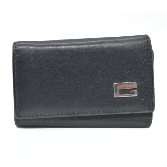 $350 GUCCI G Logo Leather 6 Ring Key Case Black