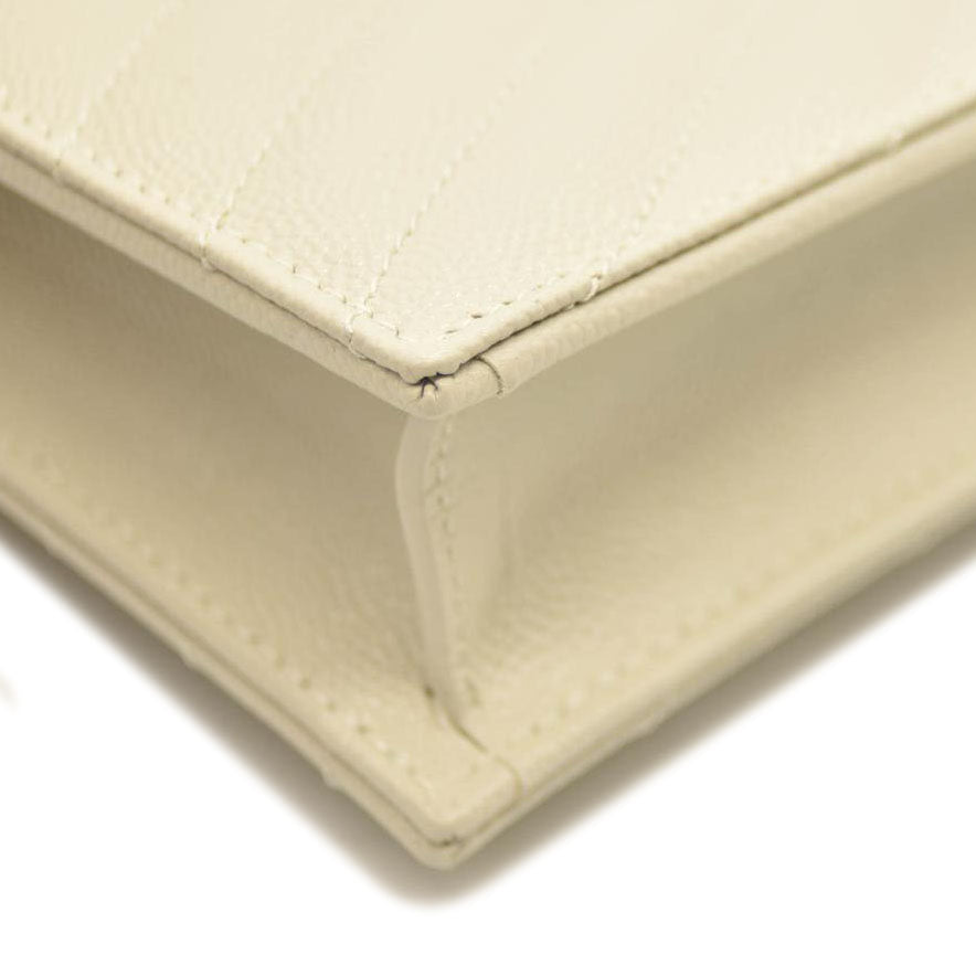 SAINT LAURENT Grain De Poudre Matelasse Chevron Cassandre Envelope Chain Wallet Crema Soft