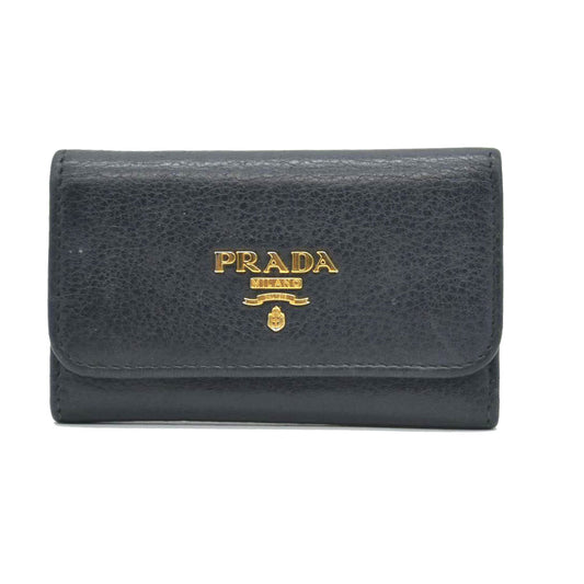 PRADA Vitello Leather 6 Ring Key Case Black