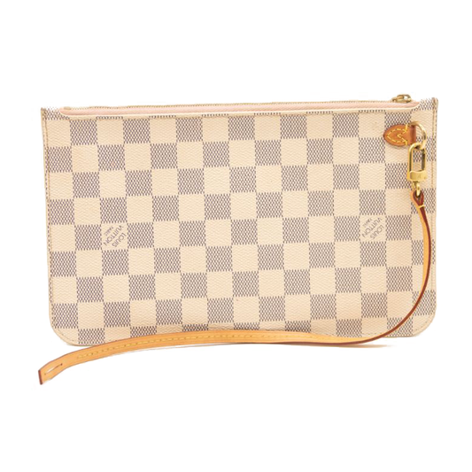 LOUIS VUITTON Damier Azur Neverfull MM GM Pochette in Rose Ballerine