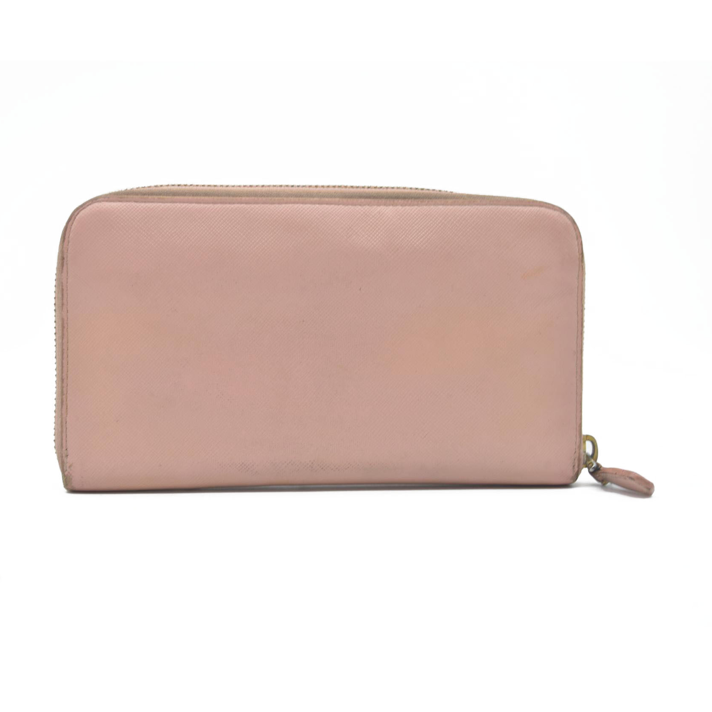 $1050 PRADA Logo Plate Saffiano Leather Zip Around Long Wallet Pink