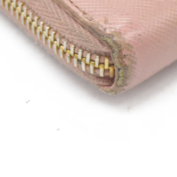 $1050 PRADA Logo Plate Saffiano Leather Zip Around Long Wallet Pink