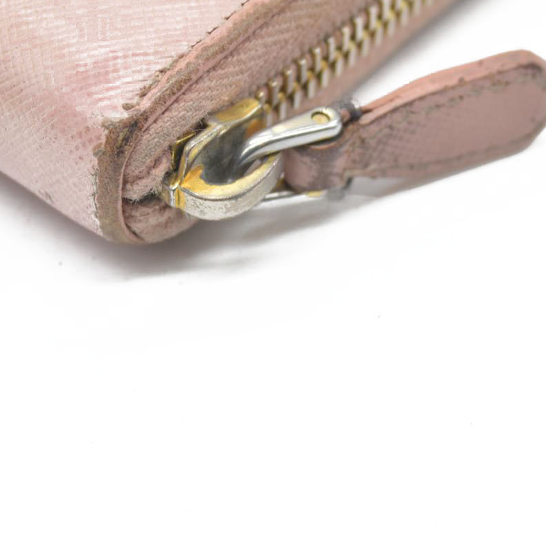 $1050 PRADA Logo Plate Saffiano Leather Zip Around Long Wallet Pink