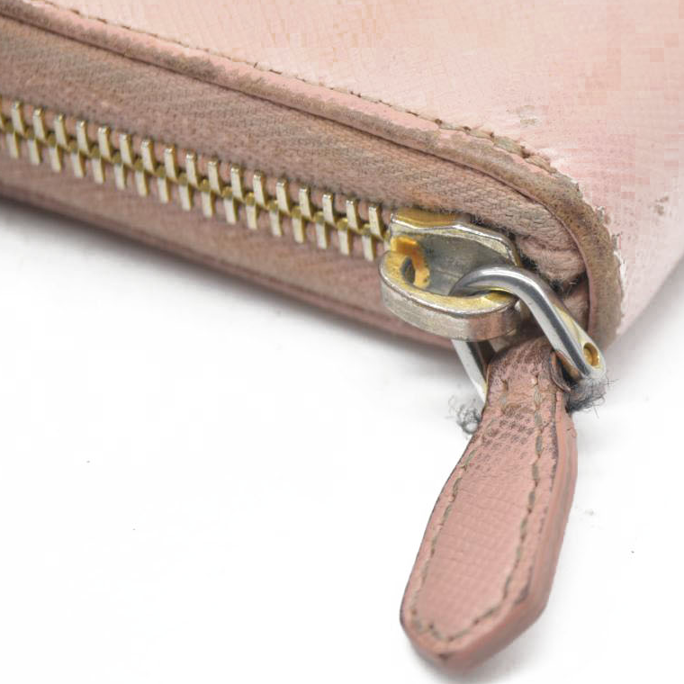 $1050 PRADA Logo Plate Saffiano Leather Zip Around Long Wallet Pink