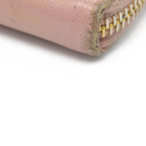 $1050 PRADA Logo Plate Saffiano Leather Zip Around Long Wallet Pink