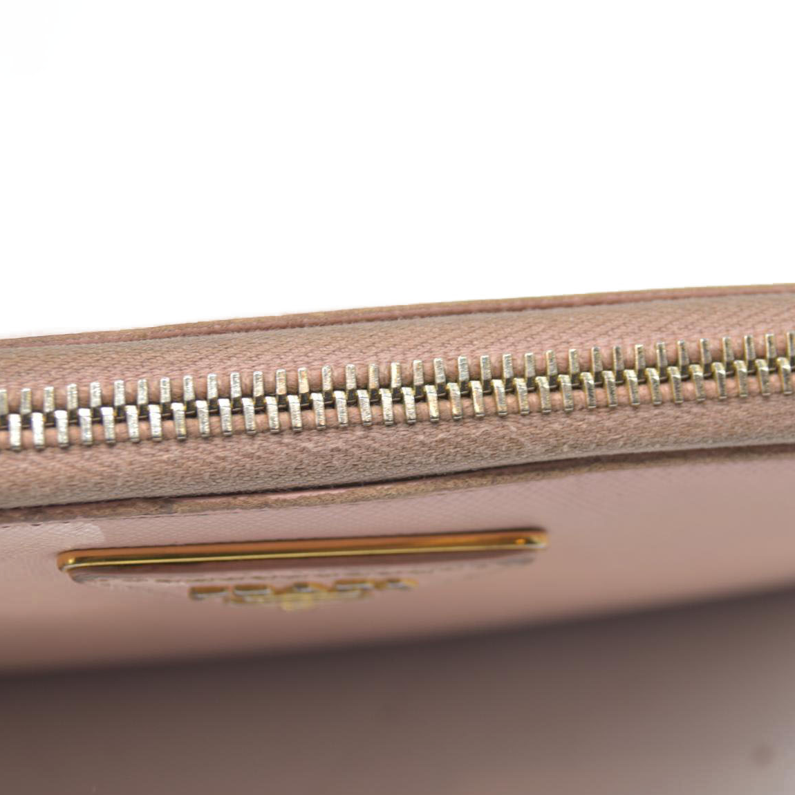 $1050 PRADA Logo Plate Saffiano Leather Zip Around Long Wallet Pink
