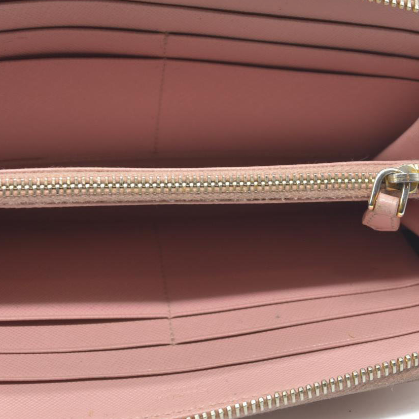$1050 PRADA Logo Plate Saffiano Leather Zip Around Long Wallet Pink