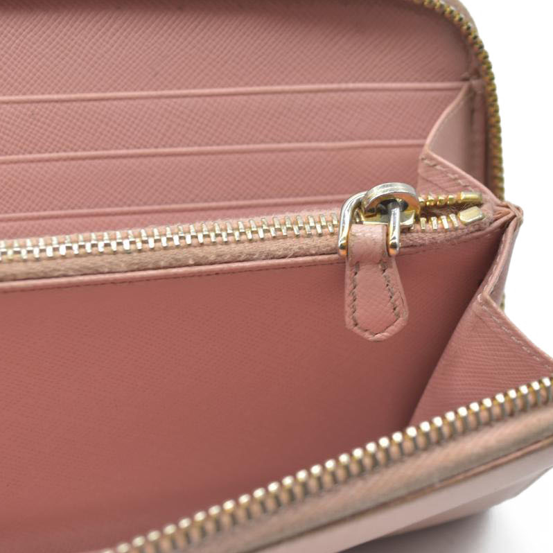 $1050 PRADA Logo Plate Saffiano Leather Zip Around Long Wallet Pink