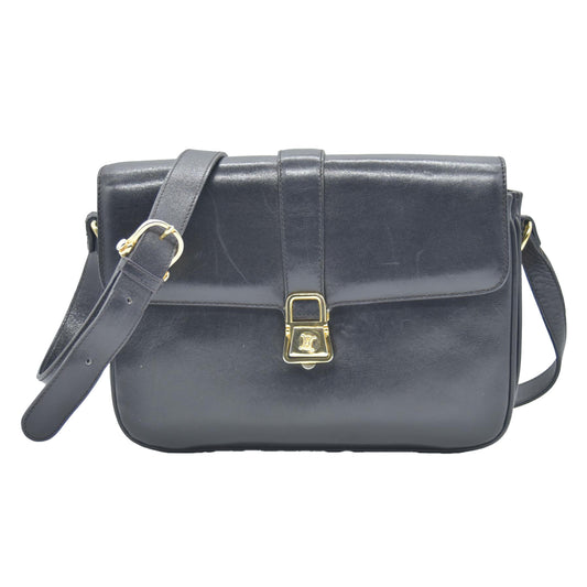 $1800 CONSIGNMENT CELINE Vintage Calf Leather Shoulder Bag Black Rare Horsebit Gold Hardware
