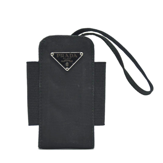 PRADA Logo Plate Nylon Strap Cigaretto Case Black