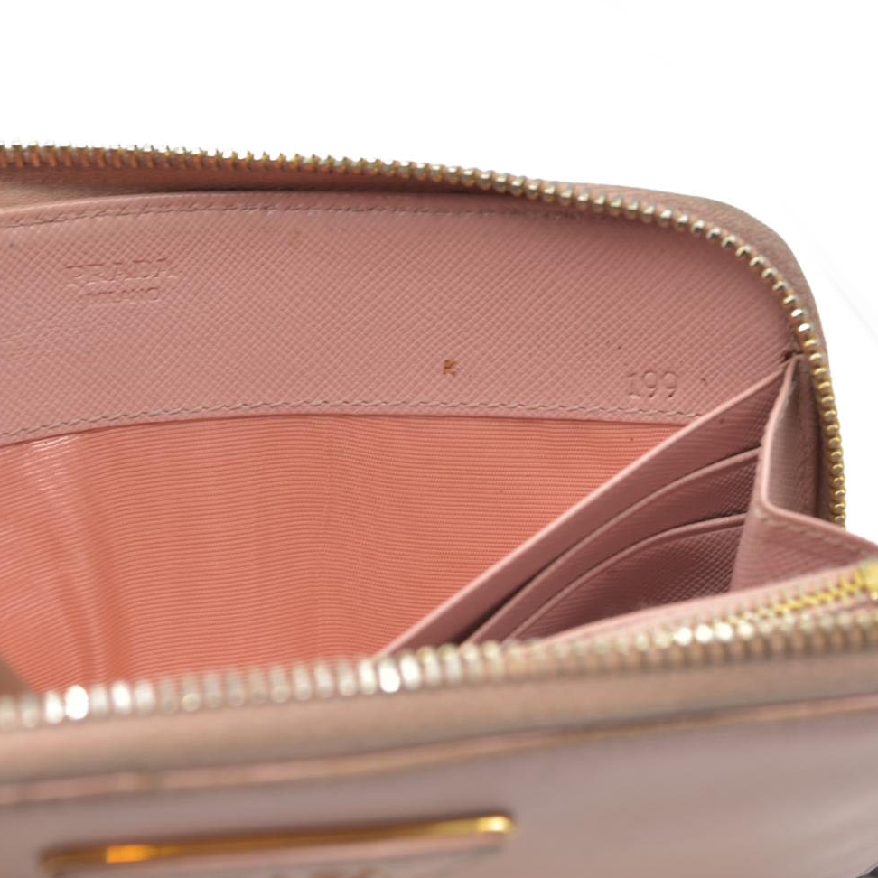 $1050 PRADA Logo Plate Saffiano Leather Zip Around Long Wallet Pink