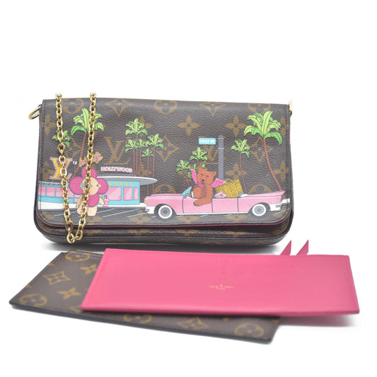 Louis Vuitton  Monogram 2021 Christmas Animation Hollywood Pochette Felicie Chain Wallet Fuchsia
