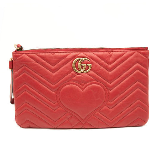 Gucci Marmont Matelasse Quilted Clutch Wristlet Red