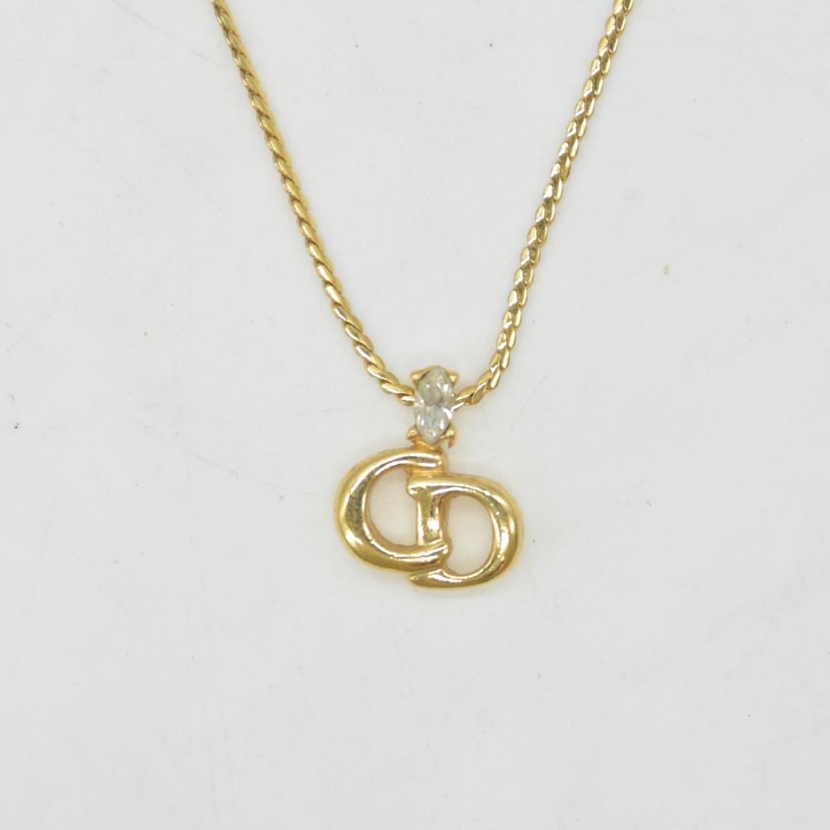 $410 Christian Dior Vintage Rhinestone CD Logo Necklace Gold Plated Women CONSIGNMENT