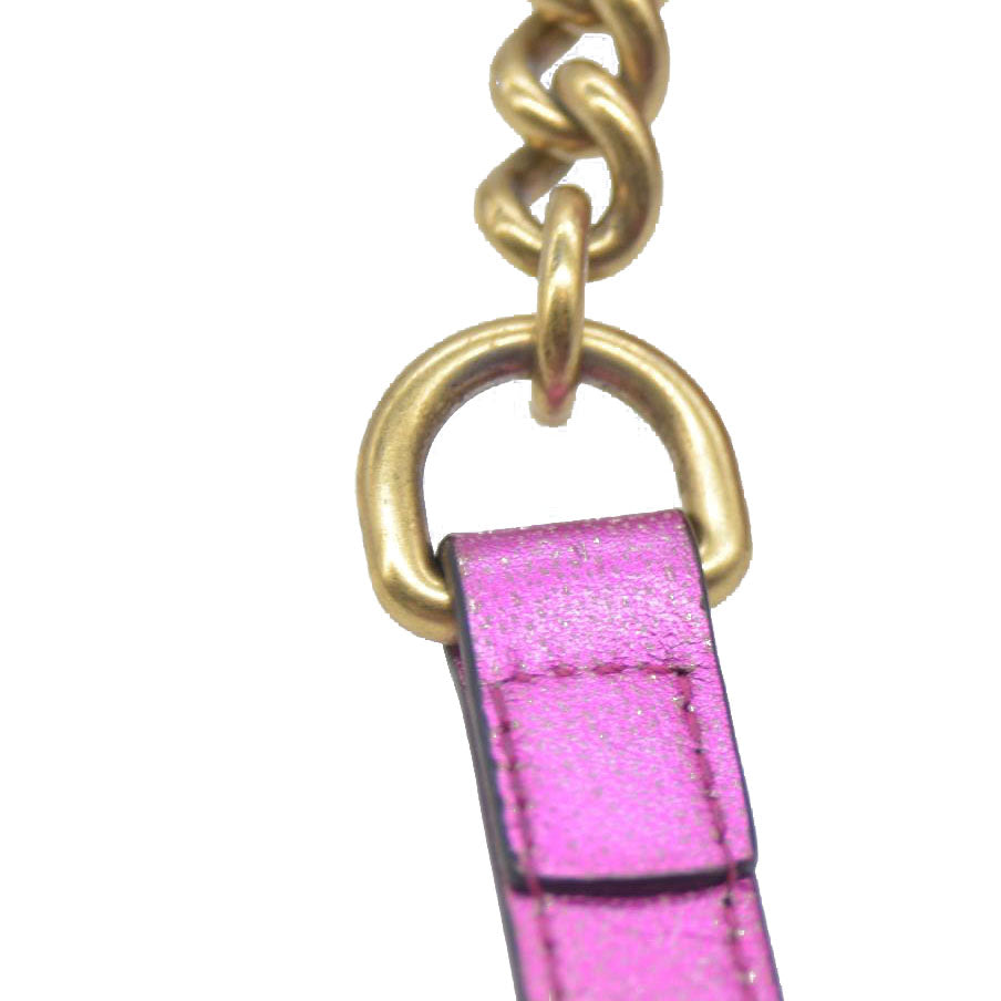 AUCTION $1950 Gucci  Laminated Nappa Matelasse Small GG Marmont Chain Shoulder Bag Fuxia Rosso Rosa