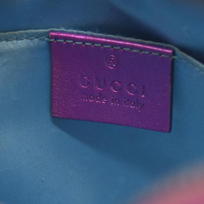 AUCTION $1950 Gucci  Laminated Nappa Matelasse Small GG Marmont Chain Shoulder Bag Fuxia Rosso Rosa