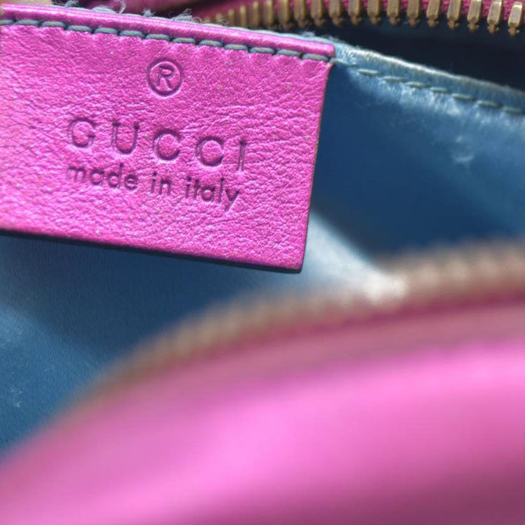 AUCTION $1950 Gucci  Laminated Nappa Matelasse Small GG Marmont Chain Shoulder Bag Fuxia Rosso Rosa