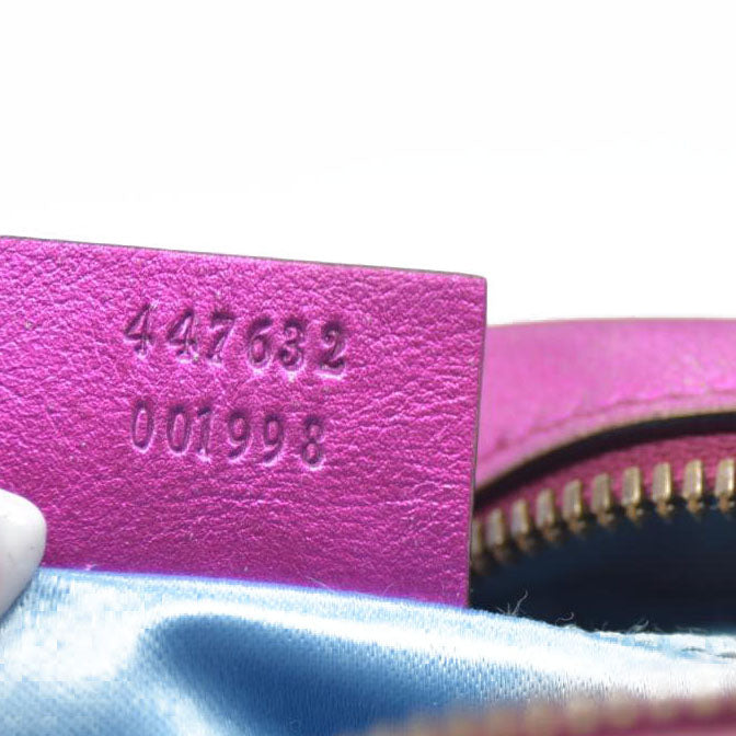 AUCTION $1950 Gucci  Laminated Nappa Matelasse Small GG Marmont Chain Shoulder Bag Fuxia Rosso Rosa