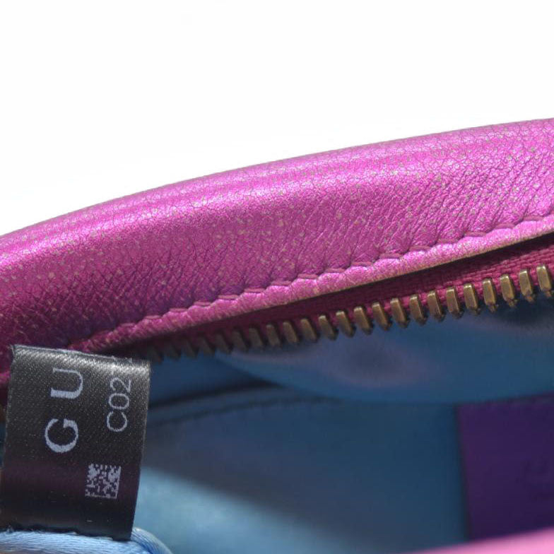 AUCTION $1950 Gucci  Laminated Nappa Matelasse Small GG Marmont Chain Shoulder Bag Fuxia Rosso Rosa