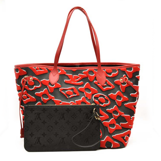 LOUIS VUITTON X UF Tufted Monogram Neverfull MM Black Red with pouch