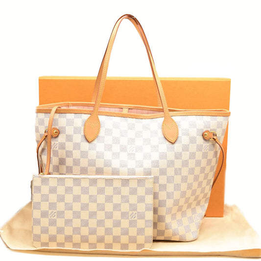 LOUIS VUITTON Damier Azur Neverfull MM Rose Ballerine