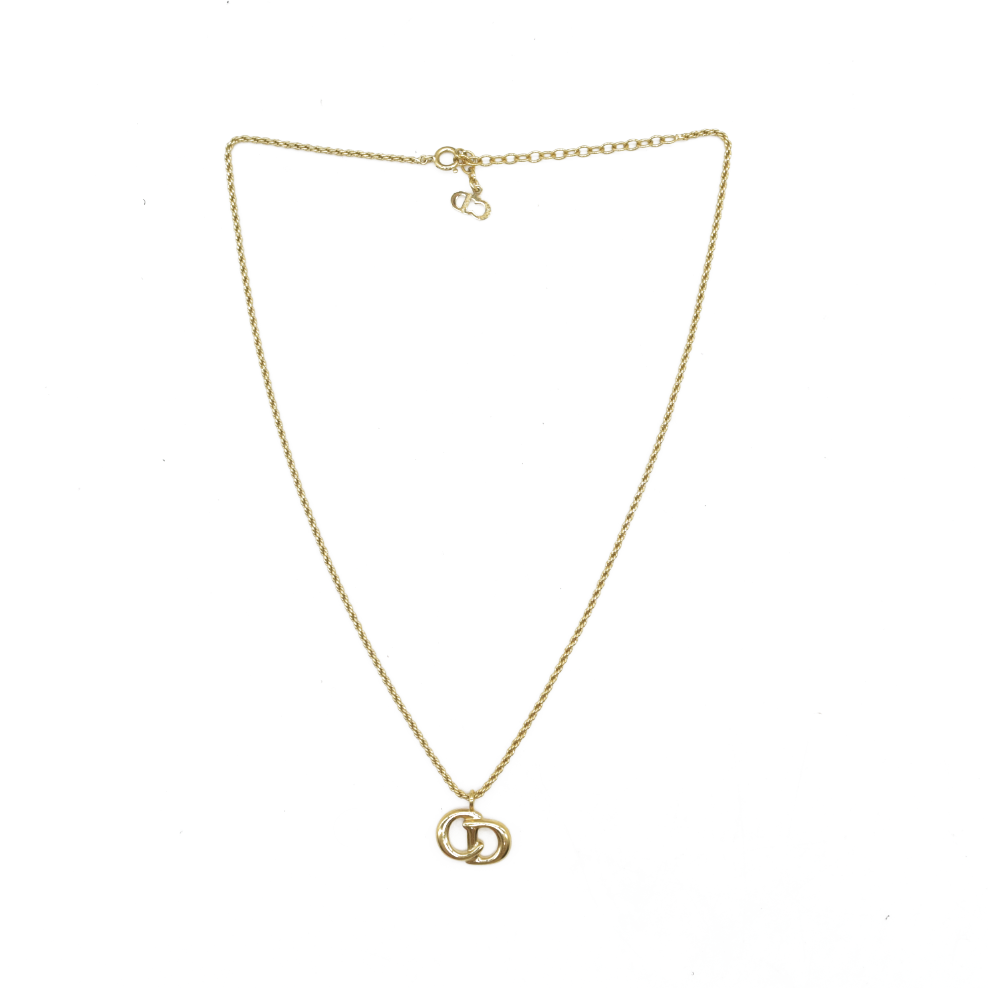 $600 Dior CD Logo Pendant Necklace Gold Plated