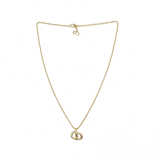$600 Dior CD Logo Pendant Necklace Gold Plated