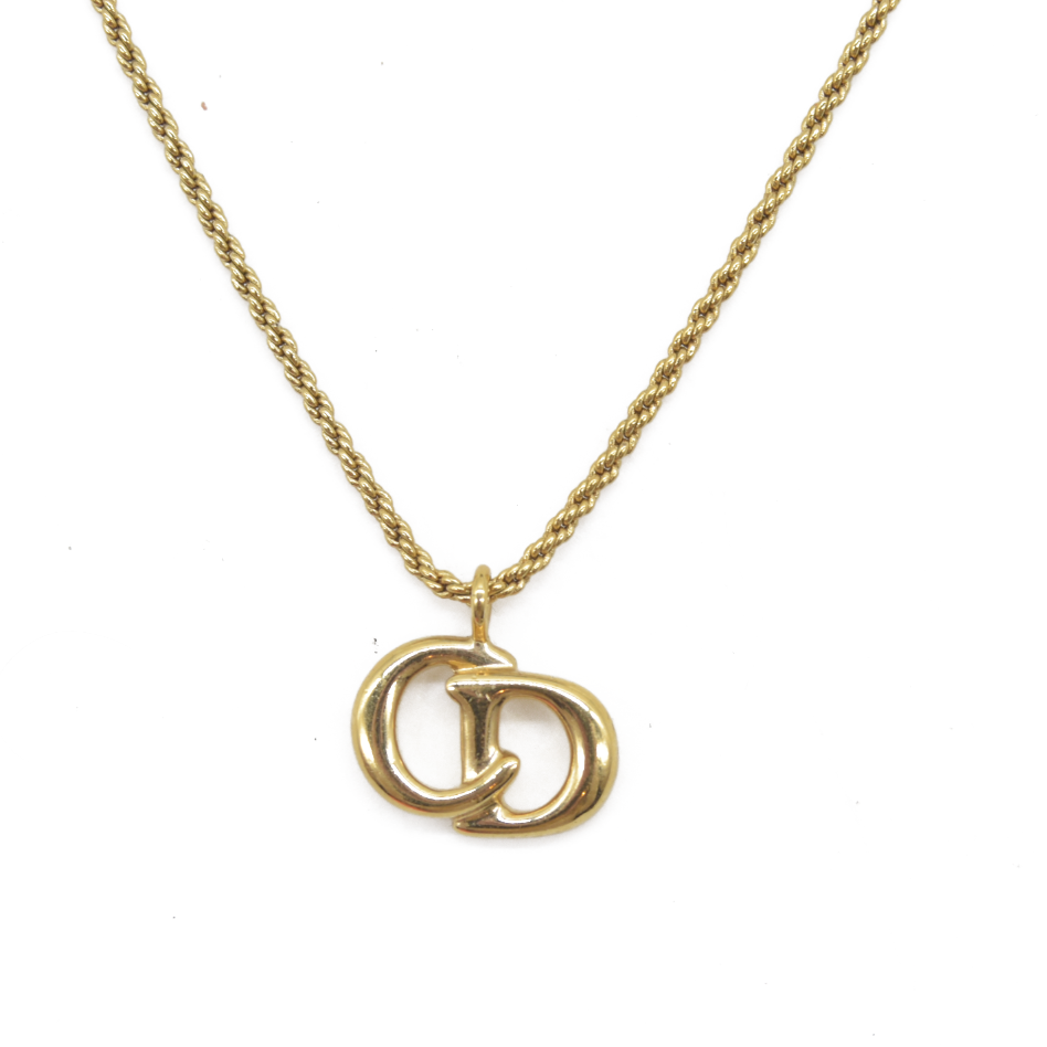 $600 Dior CD Logo Pendant Necklace Gold Plated