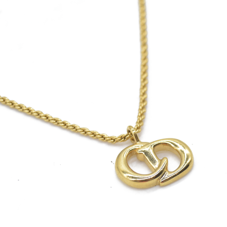 $600 Dior CD Logo Pendant Necklace Gold Plated